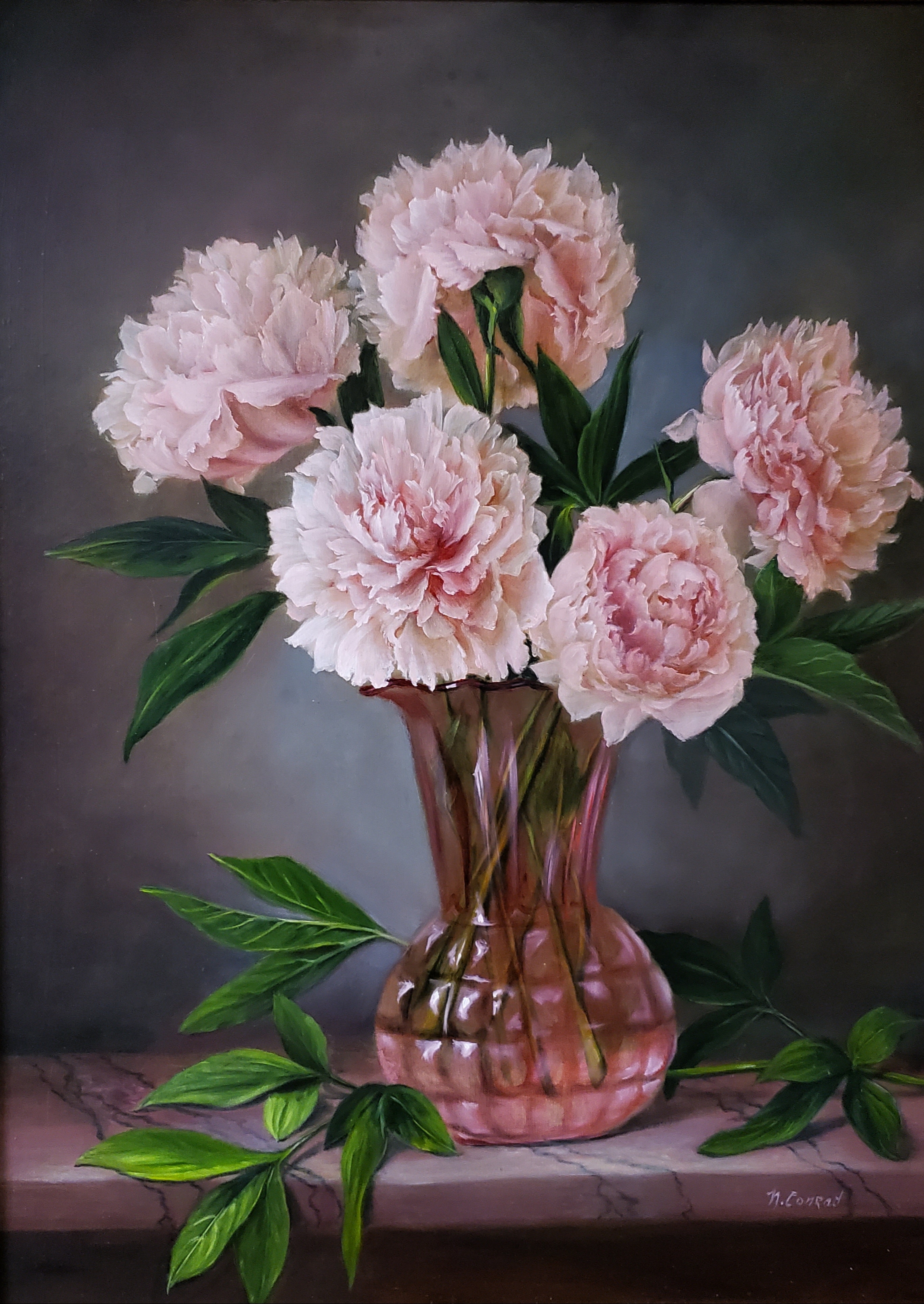 Peonies in Depression Glass